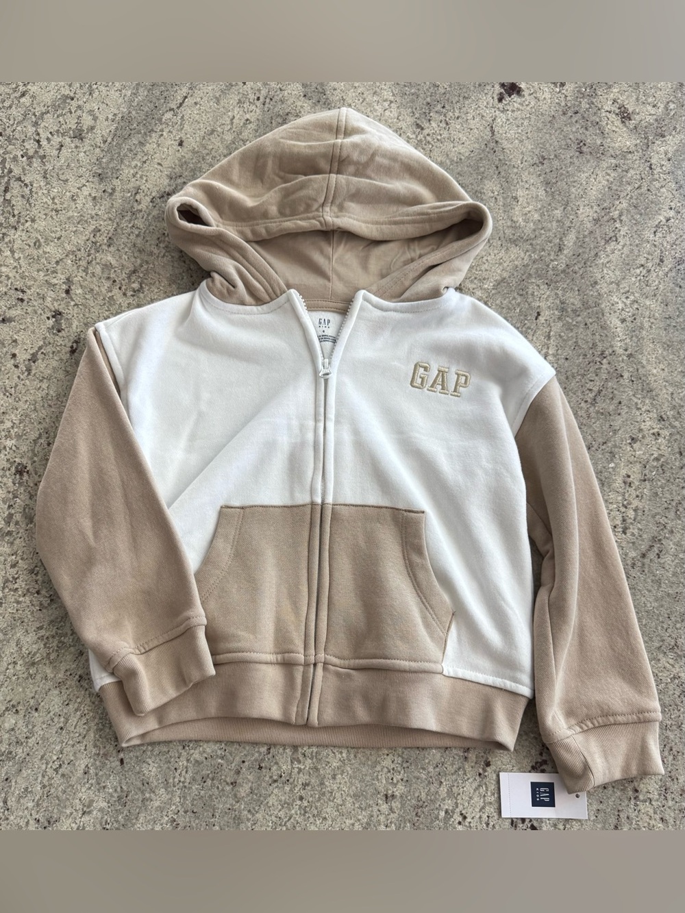 GAP Beige and White Colorblock Zip Hoodie for Kids